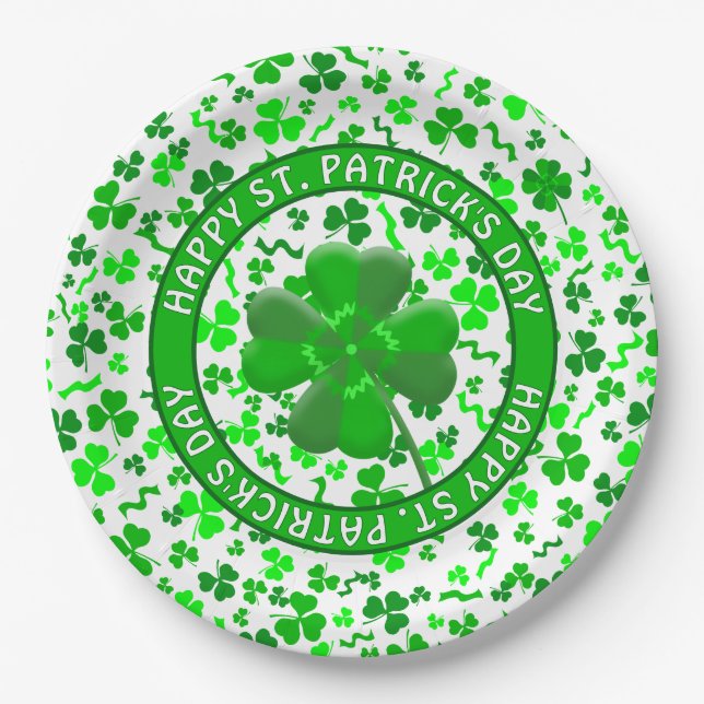 St Patrick's Day Lucky Shamrocks Personalized Paper Plate (Front)