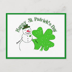 St Patrick's Day Lucky Snowman Postcard