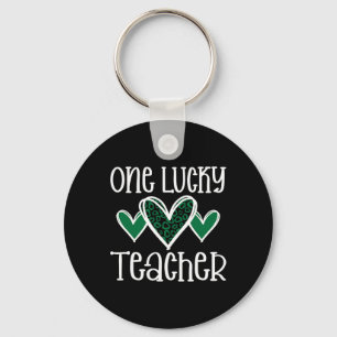 St. Patricks Day Lucky Teacher Leopard Print Heart Key Ring