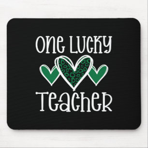 St. Patricks Day Lucky Teacher Leopard Print Heart Mouse Pad