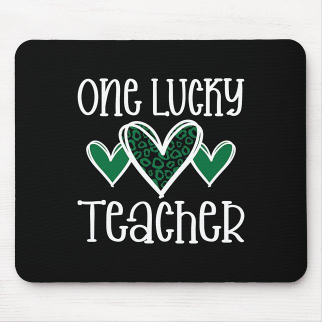 St. Patricks Day Lucky Teacher Leopard Print Heart Mouse Pad (Front)