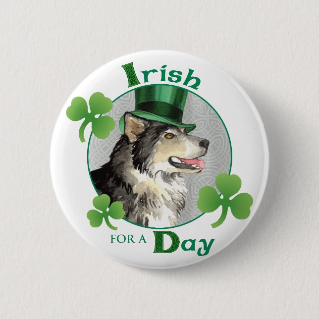 St. Patrick's Day Malemute 6 Cm Round Badge (Front)