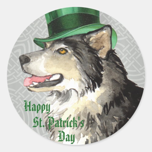St. Patrick's Day Malemute Classic Round Sticker (Front)