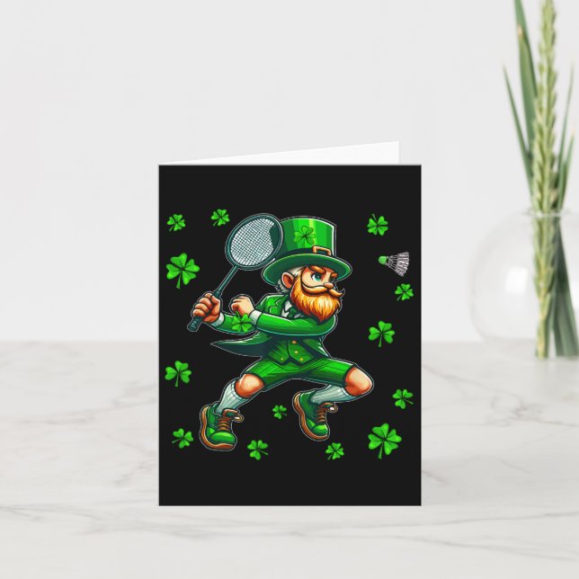 St. Patrick's Day Man Playing Badminton Player Tea Card (Front)
