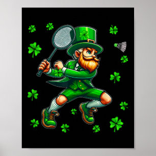 St. Patrick's Day Man Playing Badminton Player Tea Poster