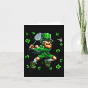 St. Patricks Day Man Playing Badminton Player Team Card