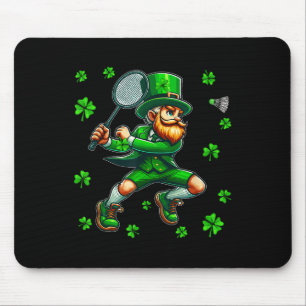 St. Patricks Day Man Playing Badminton Player Team Mouse Pad