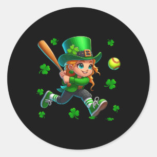 St. Patrick's Day Man Playing Softll Shamrocks Pla Classic Round Sticker