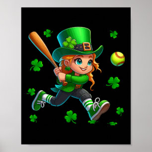 St. Patrick's Day Man Playing Softll Shamrocks Pla Poster