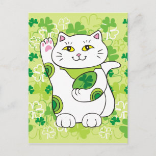 St. Patrick's Day Maneki Neko (Lucky Cat) Postcard