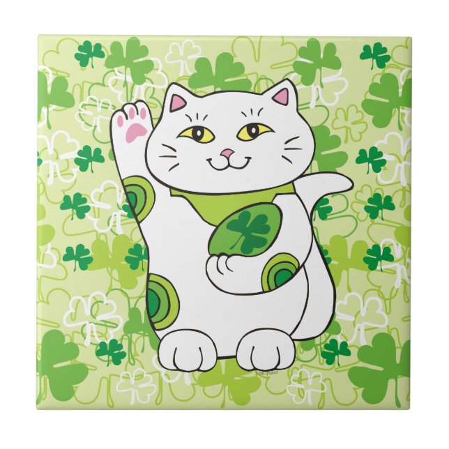 St. Patrick's Day Maneki Neko (Lucky Cat) Tile (Front)