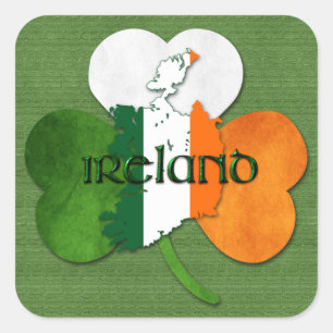 St. Patrick's Day Map of Ireland/Clover Square Sticker