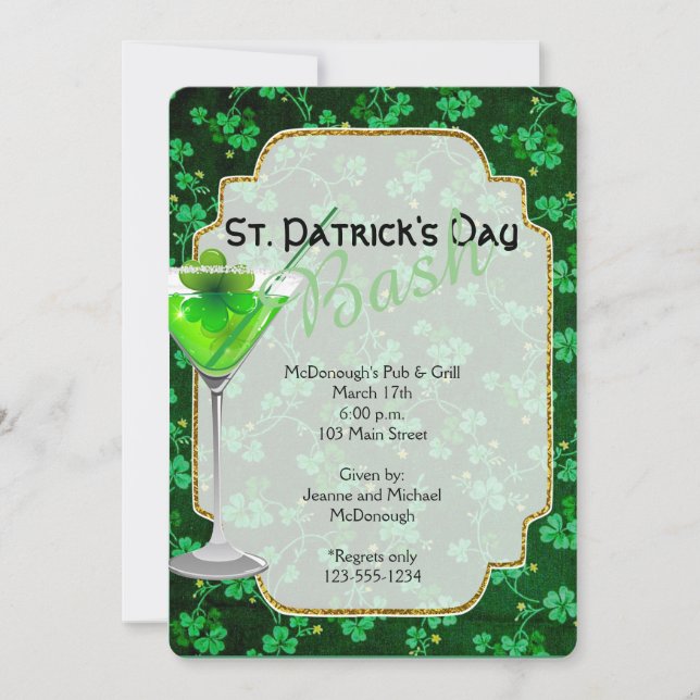 St. Patricks Day Martini Party Invitation (Front)