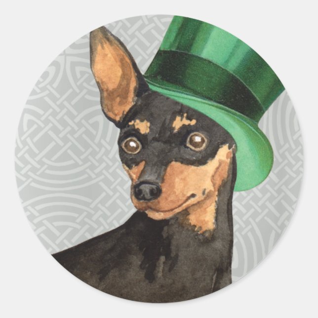St. Patrick's Day Min Pin Classic Round Sticker (Front)