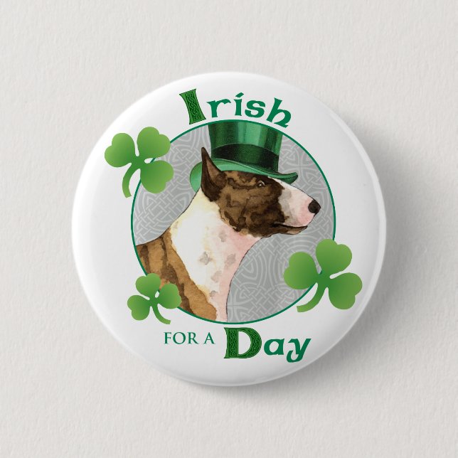 St. Patrick's Day Mini Bull Terrier 6 Cm Round Badge (Front)