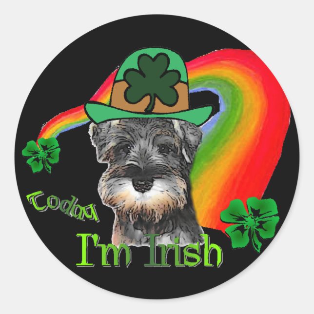 St. Patricks Day Mini Schnauzer Classic Round Sticker (Front)