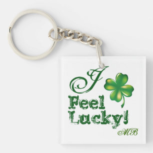 St. Patrick's Day Monogram I Feel Lucky, Shamrock Key Ring