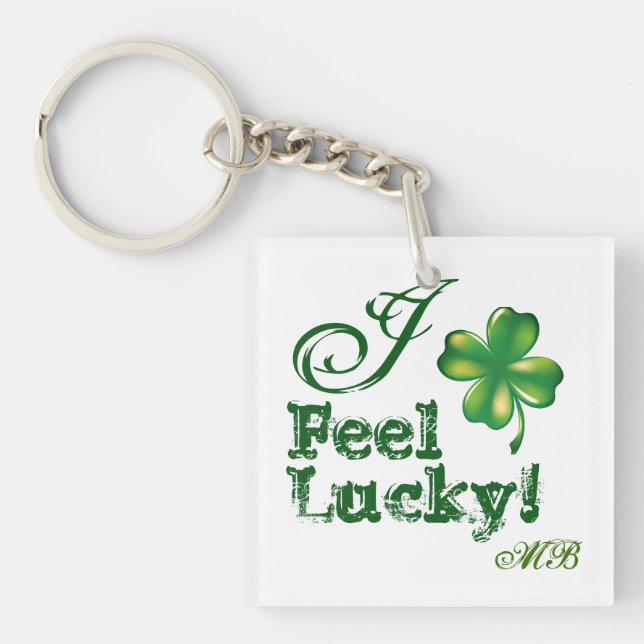 St. Patrick's Day Monogram I Feel Lucky, Shamrock Key Ring (Front)