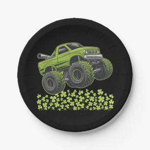 St Patrick's Day Monster Truck Lucky Shamrock Paper Plate