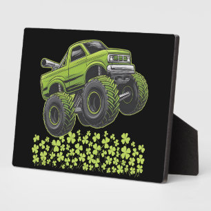 St Patrick's Day Monster Truck Lucky Shamrock Plaque