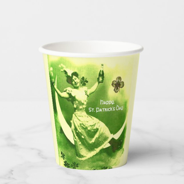 ST PATRICK'S DAY MOON LADY,IRISH BEER ,SHAMROCKS  PAPER CUPS (Front)