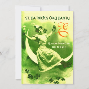 ST.PATRICK'S DAY MOON LADY WITH SHAMROCKS MONOGRAM INVITATION