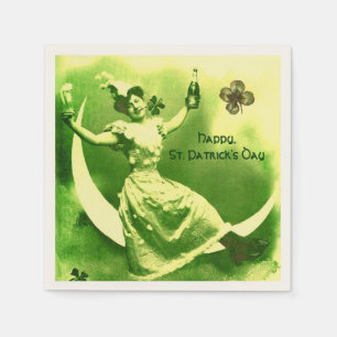 ST PATRICK'S DAY MOON LADY WITH SHAMROCKS MONOGRAM NAPKIN
