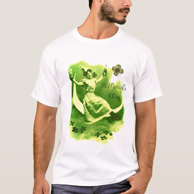 ST PATRICK'S DAY MOON LADY WITH SHAMROCKS MONOGRAM T-Shirt (Front)