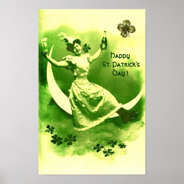 ST PATRICK'S DAY MOON LADY WITH SHAMROCKS POSTER (Front)