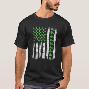 St Patrick's Day Motocross Irish American Flag Sha T-Shirt
