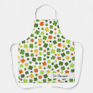 ST Patricks Day NAME Colourful Irish Shamrocks Fun Apron