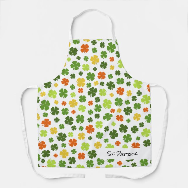 ST Patricks Day NAME Colourful Irish Shamrocks Fun Apron (Front)