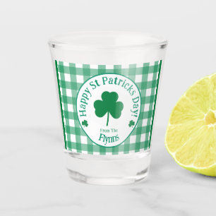 St Patricks Day NAME Irish Clover Green Check Shot Glass