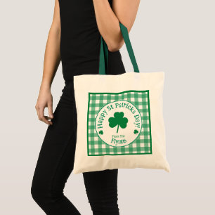 St Patricks Day NAME Irish Clover Green Check Tote Bag