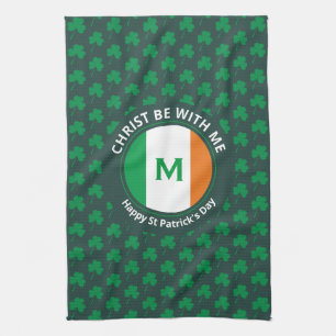 St Patricks Day Name Monogram Shamrock Tea Towel