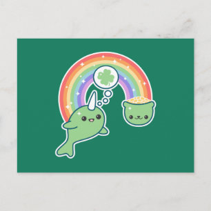 St Patrick's Day Narwhal Postcard