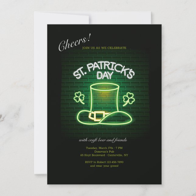 St. Patrick's Day Neon Invitation (Front)