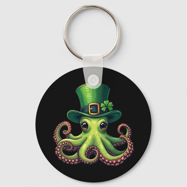 St Patricks Day Octopus Cute Saint Pattys Key Ring (Front)