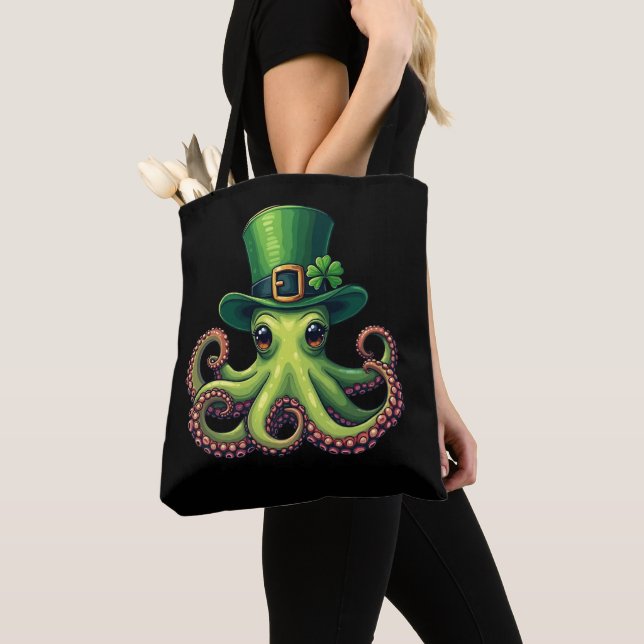 St Patricks Day Octopus Cute Saint Pattys Tote Bag (Close Up)