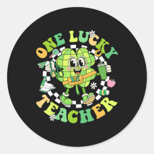 St Patricks Day One Lucky Teacher Groovy Shamrock Classic Round Sticker