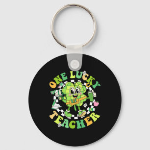St Patricks Day One Lucky Teacher Groovy Shamrock Key Ring