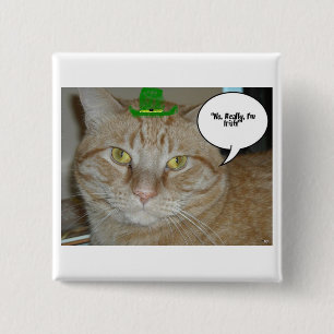 St. Patrick's Day Orange Tabby Cat 15 Cm Square Badge