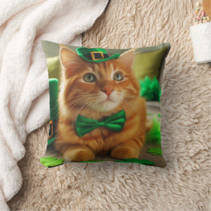 St Patrick's Day Orange Tabby Cushion
