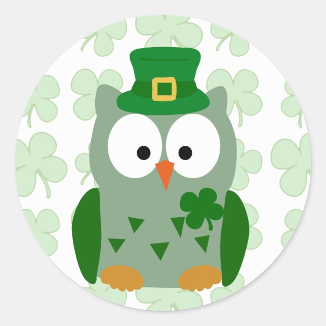 St. Patrick's Day Owl Classic Round Sticker (Front)
