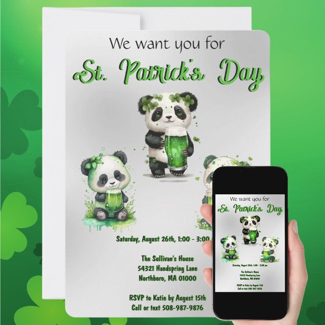St. Patrick's Day Panda Bear Party Invitation  (Creator Uploaded)