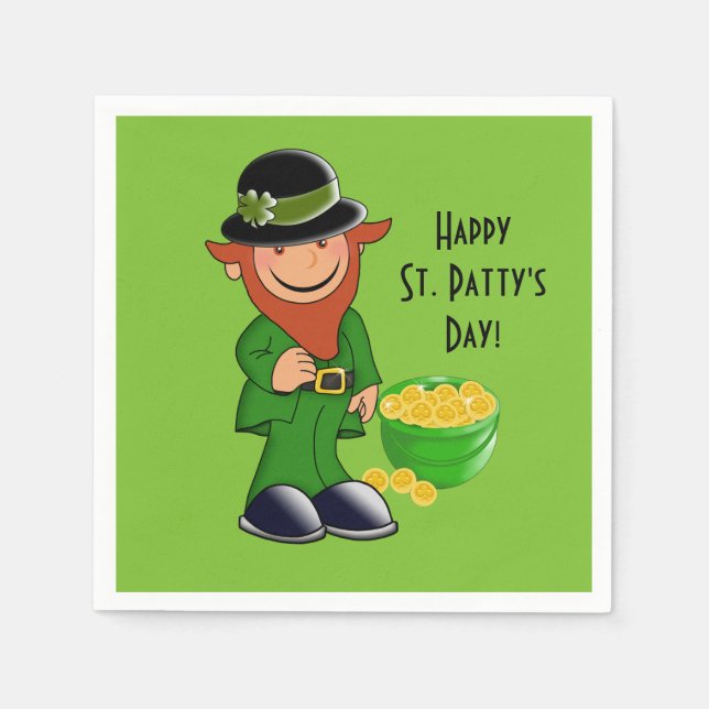 St. Patrick's Day Paper Napkin, Leprechaun Napkin (Front)
