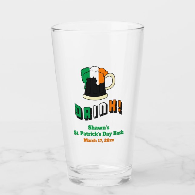 St Patricks Day Party Favour Irish Beer Funny Pint Glass (Front)