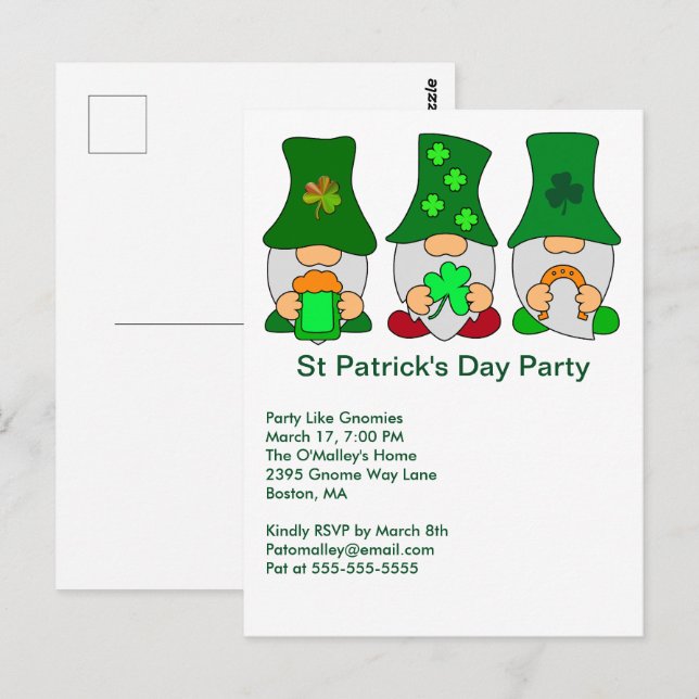 St Patricks Day Party Gnomies Invitation Postcard (Front/Back)