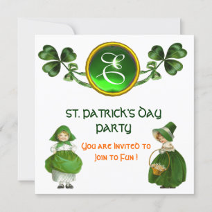 ST. PATRICK'S DAY PARTY GREEN EMERALD MONOGRAM INVITATION