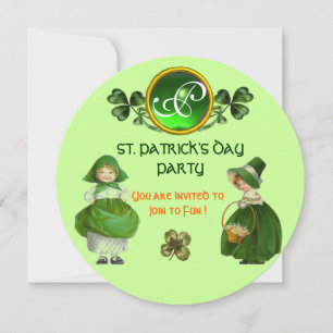 ST. PATRICK'S DAY PARTY GREEN EMERALD MONOGRAM INVITATION